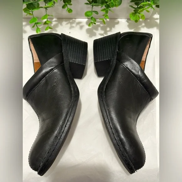 BOC Born Clogs Womens 7,5 Black Leather Block Heel Mules Shoes BC9546 - Picture 6 of 10